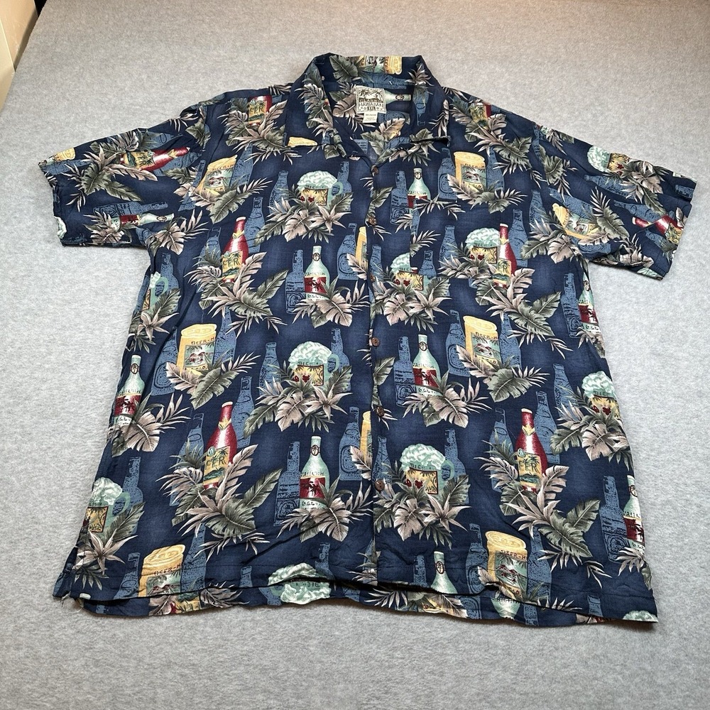Steve & Barrys Mens Size 2XL Classic Hawaiian Shirt Beer Bottle Theme Navy Blue